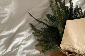 Greenery wrapped in kraft paper