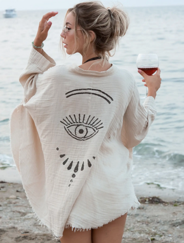 Evil Eye Muslin Kimono Robe / Poncho by Moa