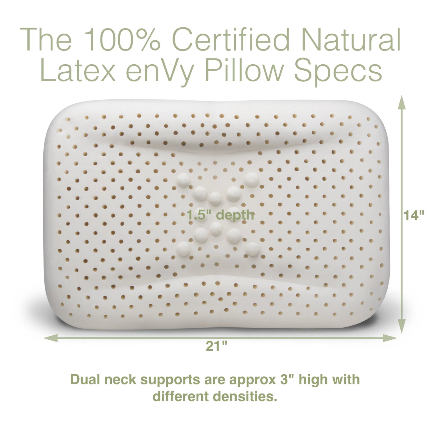 Envy Pillow GREEN with enVy®" 100% Natural Latex Pillow with COPPER-infused TENCE