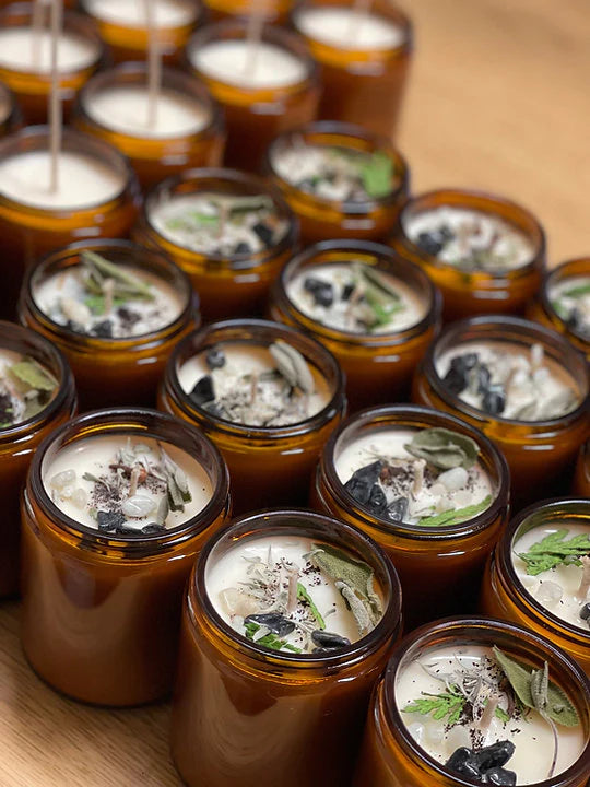 Spiritual protection candle - handmade cleansing ritual candle with moon-charged crystals and botanicals