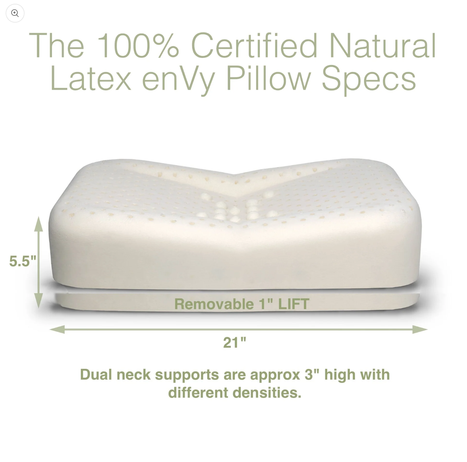 Envy Pillow GREEN with enVy®" 100% Natural Latex Pillow with COPPER-infused TENCE